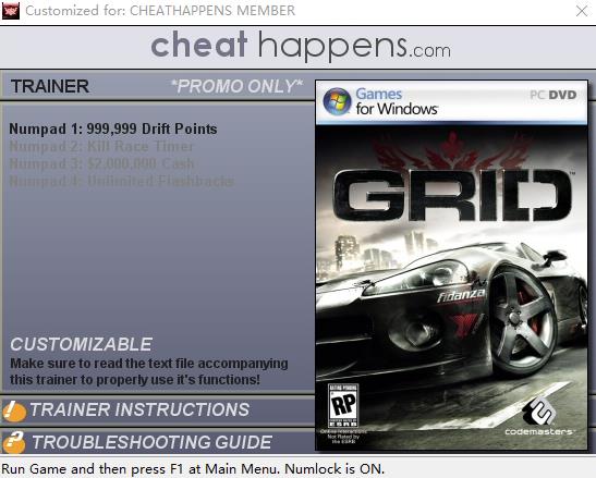 超级房车赛：起点四项修改器 v1.0 CheatHappens版