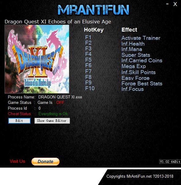 勇者斗恶龙11：追寻逝去的时光九项修改器 v1.0 MrAntiFun版