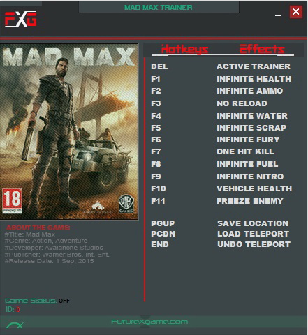 疯狂的麦克斯十二项修改器 v1.0.3.0 FUTUREX版